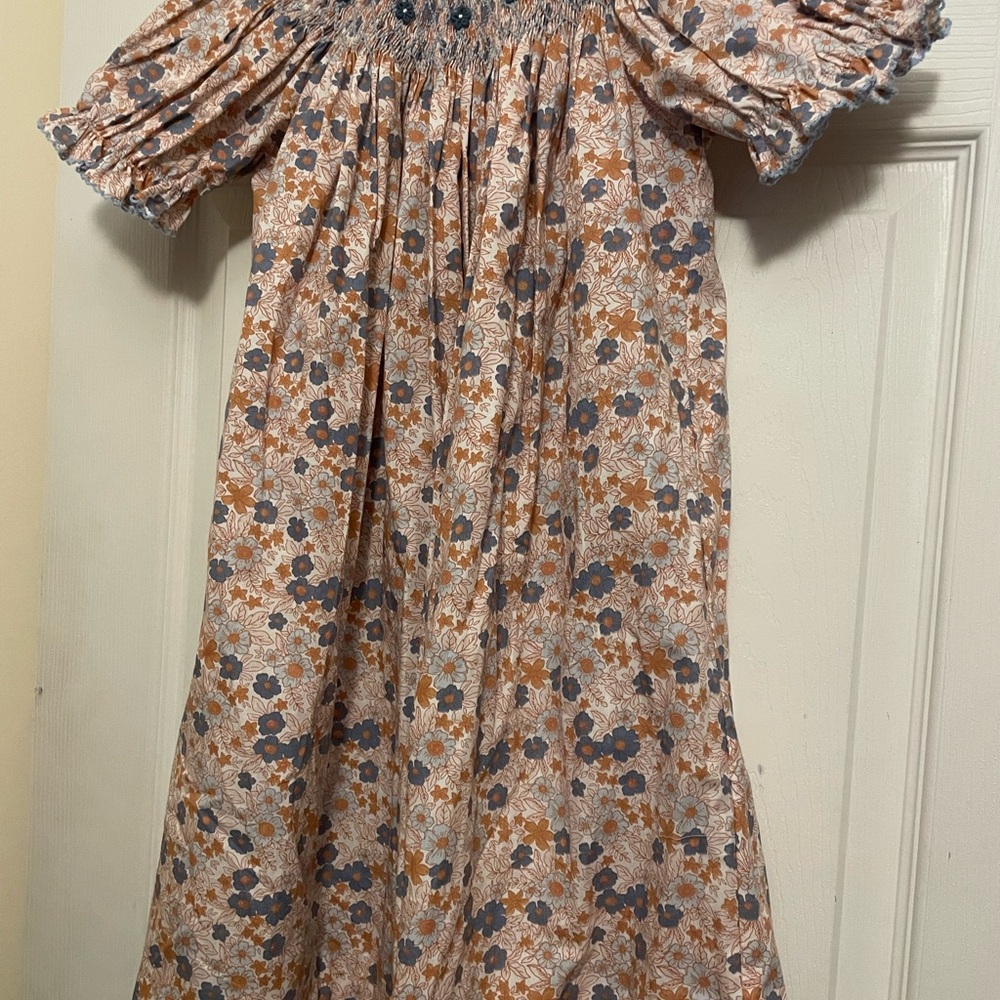 Elegant Floral Kids Dress in Orange and Blue - Picture 6 of 7